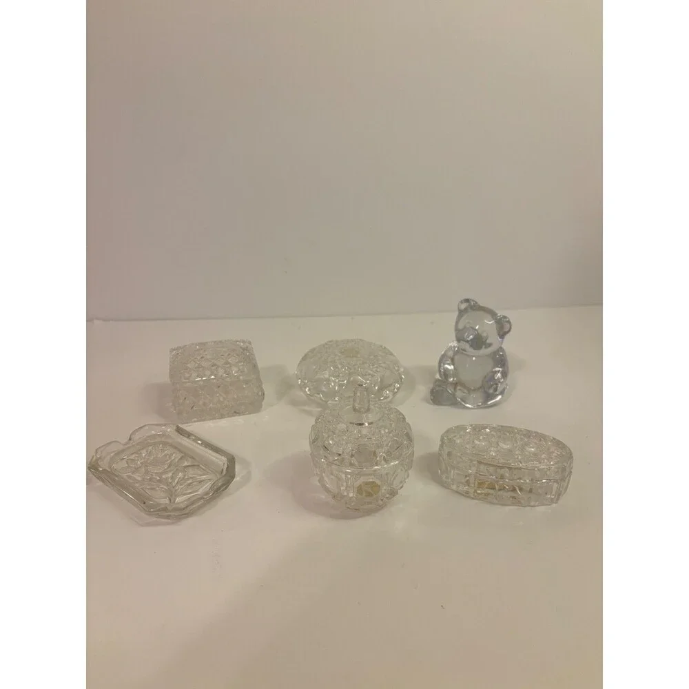 vintage crystal dishes and bear